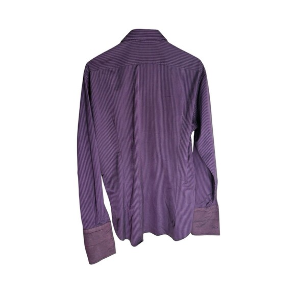 Duncan Quinn Striped Purple Button Down Shirt Cotton Silk Blend Size 17 - Picture 2 of 7